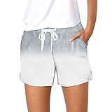 Damen Trainingsshorts Mit Geradem Bein Tie Dye Lockere Passform Lounge-Shorts Trainingsshorts Mit Kordelzug Und Taschen (S,Grau)