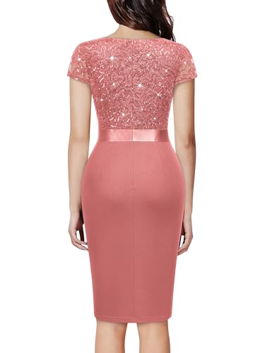 Image of Miusol Women's Elegant Square Neck Glitter Sequin Lace Cocktail Dress | Sparkly sequin lace, bodycon fit, chic ruffle, women dress perfect for wedding guest, cocktail and semi formal events