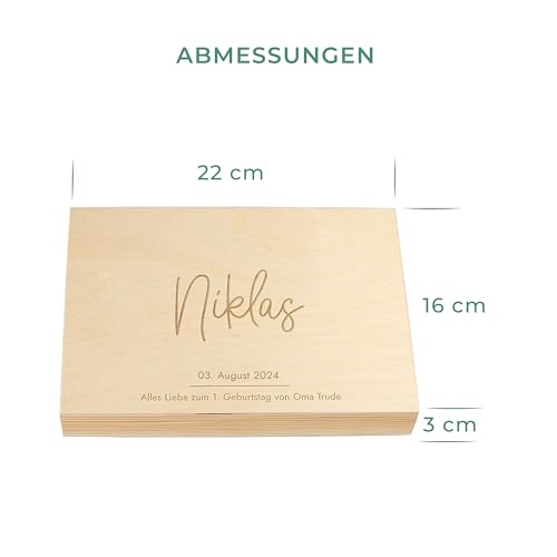Foto von LAUBLUST Kinderbesteck mit Namensgravur - Niers Gravur & Geschenkbox natur | Besteck mit Namen - Geschenk zur Taufe für Kinder - Taufgeschenke für Jungen & Mädchen | Personalisierte Erinnerungsbox