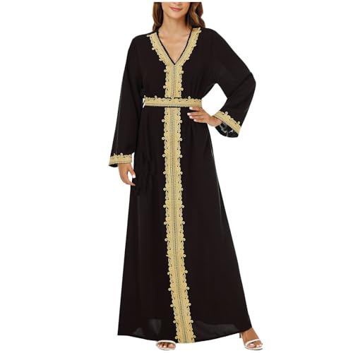 Amazon.com: Women Moroccan Kaftan Abaya Golden Lace Dress Vintage  Embroidered Islamic Maxi Dresses Arabic Dubai Muslim Prayer Robe :  Clothing, Shoes & Jewelry