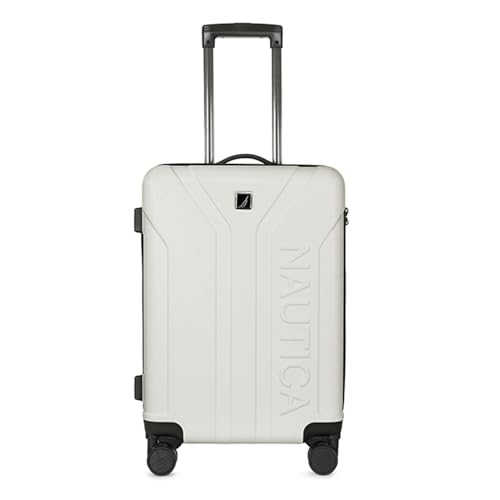Image of Nautica 20 inch ABS Hard-Sided Unisex Cabin Luggage Trolley | 8-Wheel Spinner, Telescopic Handle | Durable, Secure Combination Lock | Modern Design Travel Suitcase for Men & Women | White & Black