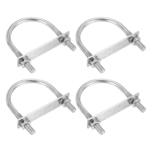 Image of DTGN M10x76x110mm U Bolts Round Kit - 4Set - 304 Stainless Steel U-Bolt Kit with Nuts, Washers, Frame Plate - Good for Pipe, Trailer, Automotive, Leaf Spring Fastener