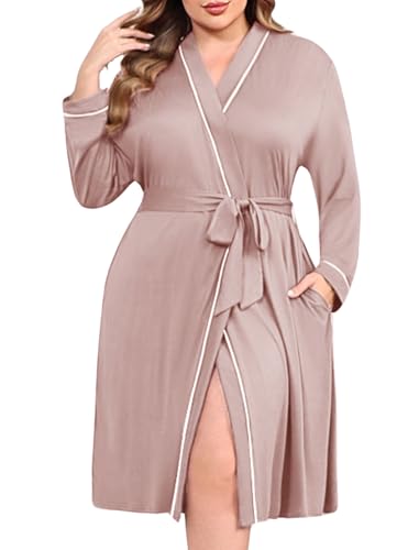 Image of Ekouaer Plus Size Robes for Women Soft Bathrobe V Neck Soft Maternity Robe