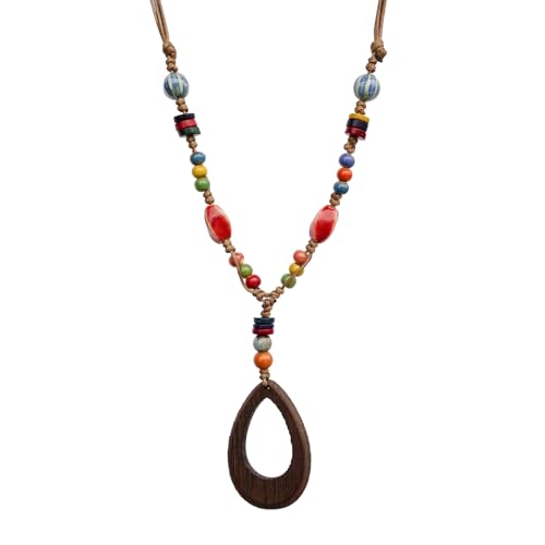 Boho Style Colorful Ceramic Bead Strand Necklace Adjustable Bohemian Jewelry Gift for Women, Fashion Clothing Matching Necklace
