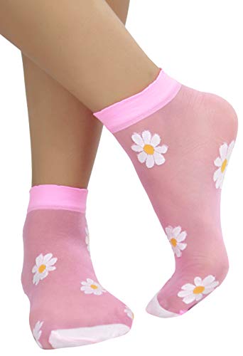 Image of ToBeInStyle Women's Sheer Fashion Ankle Socks & Pantyhose w /Springtime Daisy Design