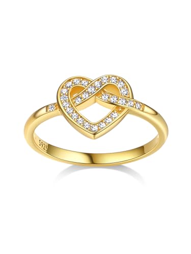 Bestyle Sterling Silver Heart Rings for Women True Love Knot Ring for Mother Wife Friendship Promise Ring for Her Cubic Zirconia Stackable Silver/Gold Ring for Her,