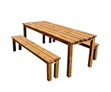 Jardipolys Set de Jardin 1 Table 2 bancs Banket en Bois   L200 x l78 x H74 cm   Cerland