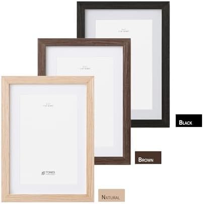 Miniatura 8 de Portarretratos de 5 x 7 pulgadas, juego de 2, paspartú con marcos de fotos de 4 x 6 pulgadas, acabado de venner de madera maciza negra y parte