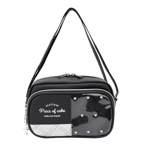 ショルダーバッグ キッズ 女の子 子供 可愛い 女子 小学生 ポシェット リボン チェック ブラック かわいい 大人っぽい 合皮 肩掛け ファスナー おしゃれ 水色 黒 韓国風 チャーム 誕生日 ショルダーバック おでかけ 斜めがけ (ドットハートブラック