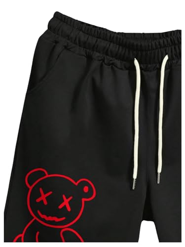 GORGLITTER Bermuda masculina com cordão e cordão na cintura, Preto e vermelho, M