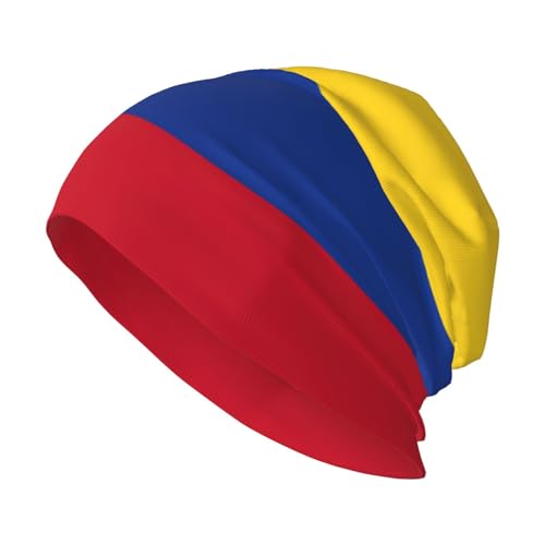 SHuWeiD Gorro de punto cómodo con estampado de la bandera de Colombia para hombre, ajuste elegante, gorro de punto unisex para todas las estaciones, negro, negro, talla única, Negro, talla �nica