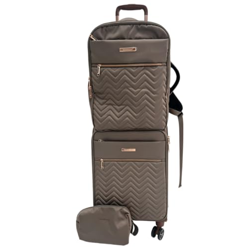 Image of Travelhouse 3 Piece Luggage Set 20 Inch Carry On Suitcase with Backpack | Includes toiletry bag. Water-resistant softshell luggage with easy access front pocket and double spinner wheels.