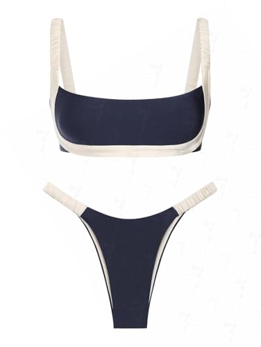 seamoly Contrast Color Ruched Design Cheeky Bikini Set