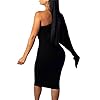 GOBLES-Womens-Summer-Sexy-One-Shoulder-Ruffle-Bodycon-Midi-Cocktail-Dress GOBLES Women's Summer Sexy One Shoulder Ruffle Bodycon Midi Cocktail Dress Black
