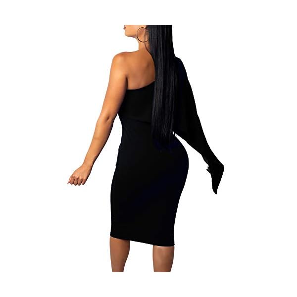 GOBLES-Womens-Summer-Sexy-One-Shoulder-Ruffle-Bodycon-Midi-Cocktail-Dress GOBLES Women's Summer Sexy One Shoulder Ruffle Bodycon Midi Cocktail Dress Black