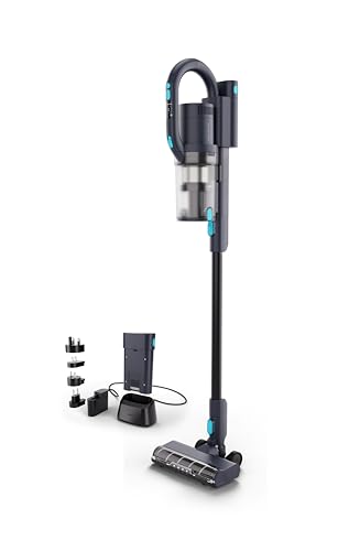 NILFISK Bürstensauger VU200 – inkl. Akku und Ladestation (Abmessungen 125,5 x 25,5 x 22,6 cm, Farbe Dunkelblau/Hellblau, Gewicht 2,97 kg, 2x 29,6 V 2500 mAh Lit-Ionen-Akku) 128390174