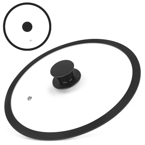 Pan Lid 10 Inch - Tempered Glass Pot Lid - Replacement Pan Cover for Cast Iron Skillets Frying Pans Pots and Wok Heat Resistant Handle Black