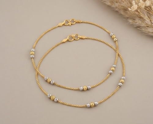 Image of Women's and Girl's Gold Plated Brass Simple Gold Colour Anklets 11 Inches, Pack of 2