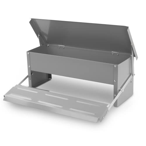 KCT Automatic Chicken Feeder Self Opening Grey Steel Trough Poultry Treadle 5kg