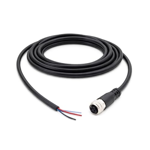 5M/16.4FT M12 4-Pin A-Coded Female Straight Cable,Single-End Molded Cordset, IP67 Waterproof Industrial Sensor Cable for Automation, Proximity Switches, PLC Systems 22 AWG 0.34mm²