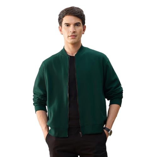 Image of Nobero Men's Premium Fleece Bomber Jacket | 280 GSM Fabric | Regular Fit Zip-Up Outerwear | Shirt Collar | Ribbed Cuffs & Hem | Casual Winter Layering Jacket