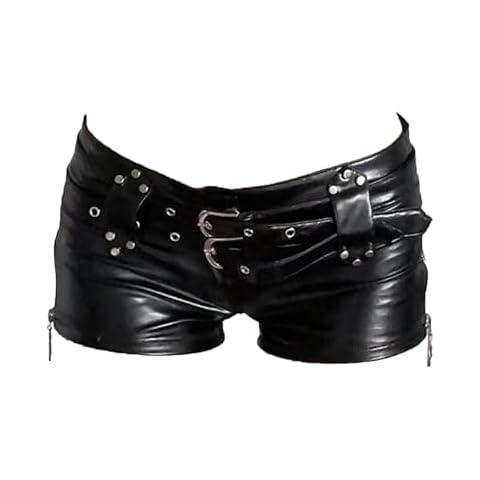Linjinx Women's Faux Leather Low Waist Skinny Shorts Wide Straight Leg Mini Shorts for Casual Club Black Small Cover