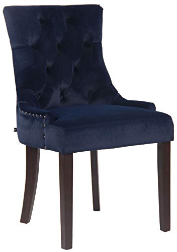 CLP Silla Comedor Aberdeen En Terciopelo & Base De Madera I Silla En Chesterfield Look, Color:Azul, Color del Marco:Antiguo