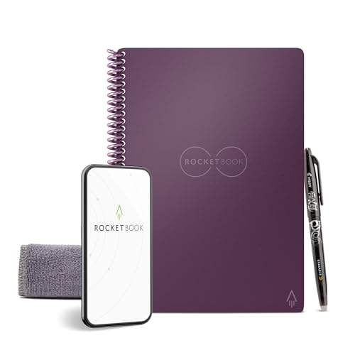 Image of Rocketbook Core Reusable Spiral Notebook, Executive Size 6x8.8, Plum - Dotted Pages, App-Connected, Erasable, Durable Cover, Ideal for School, Work, and Creative Projects