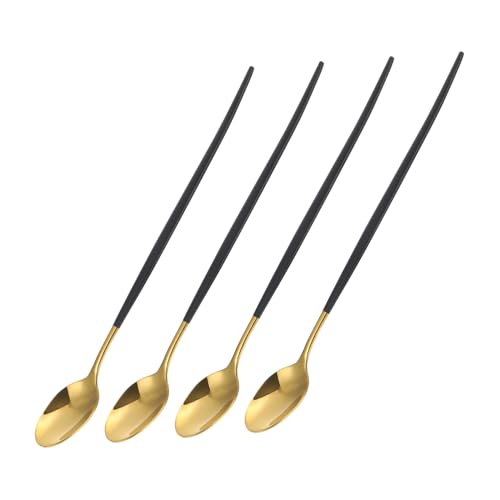 PRETYZOOM 304 Stainless Steel Ice Scoop Long Handle Set of 4 Stirring Spoons Non-slip for Lemonade Iced Tea Cocktails