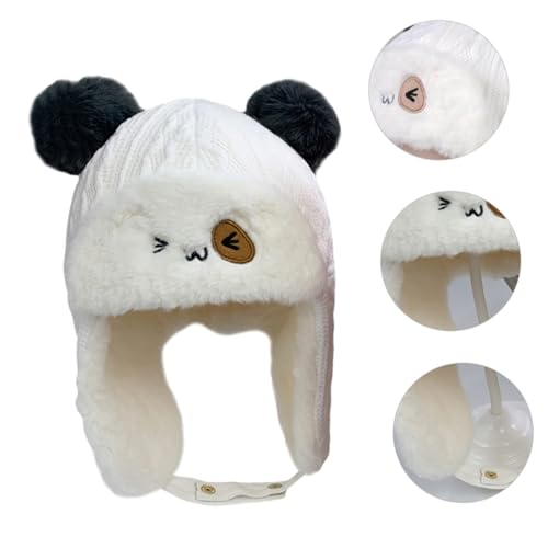 Thick Fleece Earflap Hat for Kids Windproof Winter Beanie Earmuffs Insulated Children’s Winter Hat White4