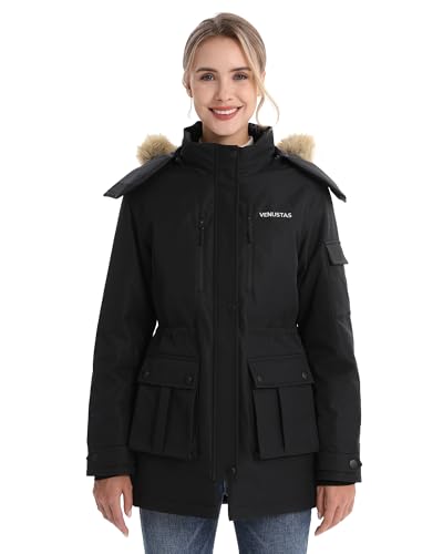 Venustas Women's Heated Parka Jacket with Battery, Heated Coat with Detachable Faux Fur Hood4