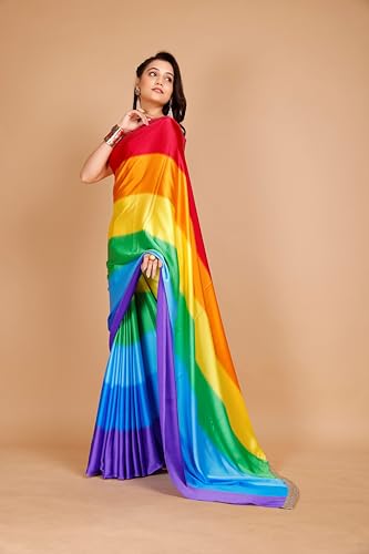 Image of Garden Vareli Lace Border Satin Saree with Unstitched Sequin Blouse Piece