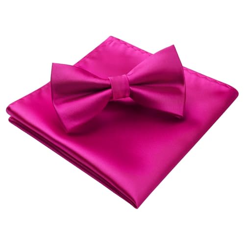 Image of HISDERN Bow Ties for Men Solid Color Pre-Tie Bow Tie and Pocket Square Set Classic Formal Tuxedo Bowties for Wedding Party