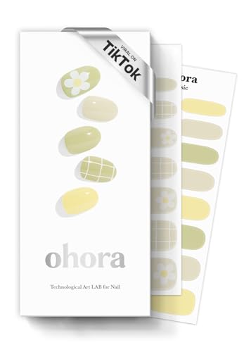 Image of ohora Semi Cured Gel Nail Strips (N Olivia) - Green, Patterned, Works with Any UV /LED Lamps, Salon-Quality, Long Lasting, Easy to Apply & Remove
