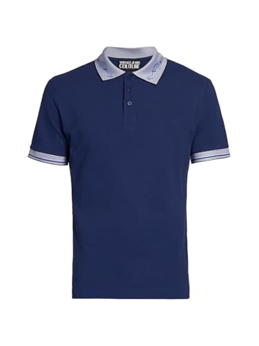 Versace Jeans Couture Steel Blue Mens Polo Shirt with Baroque Collar Detail3