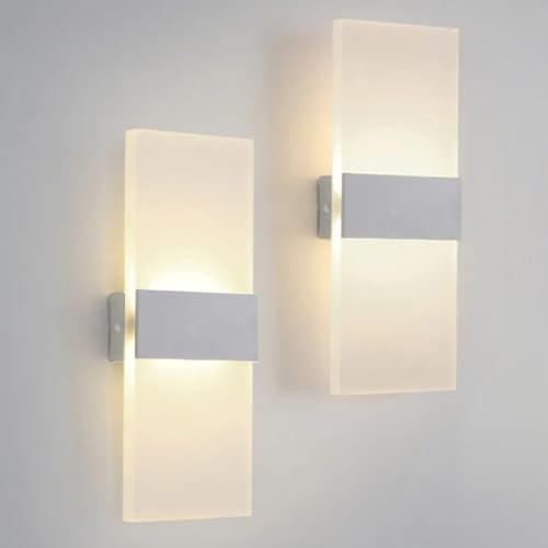 MOKEKA 2 Pezzi Lampada da Parete Interno 6W Applique da Parete Moderne Lampada a Muro per Soggiorno Camera da Letto Corridoio Soggiorno Scala (Luce Naturale/4000K)