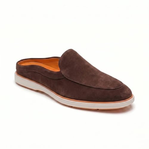 Image of HAYES LONDON Riviera Italian Suede Leather Backless Slip-On Mule Loafers for Men | Casual Summer Walk Half Shoes | Comfortable Open-Back Driving Loafers