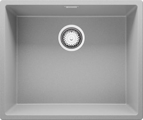 PRIMAGRAN Fregadero bajo Encimera Gris 56x47cm, Cocina 1 Seno + Sifón, Granito al mueble 60cm - London S176