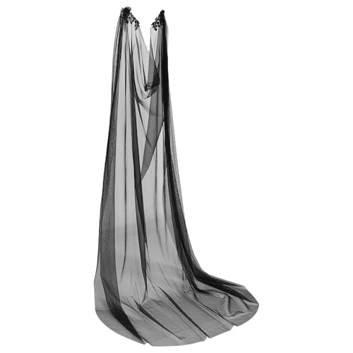 HORIALENCE Chal de Tul para Vestido de Boda Larga de Malla Ligera para Novia Estola Elegante para Ceremonia al Aire Color Negro