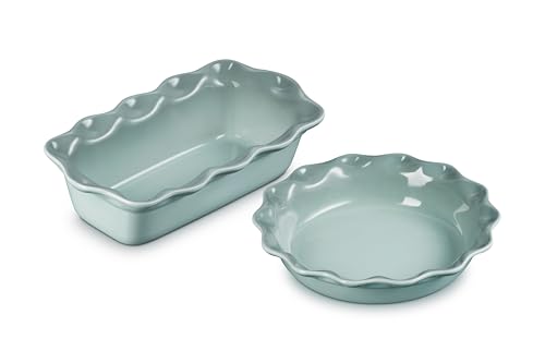 Le Creuset Stoneware Set of 2 9" Heritage Fluted Pie and 9" Flute...