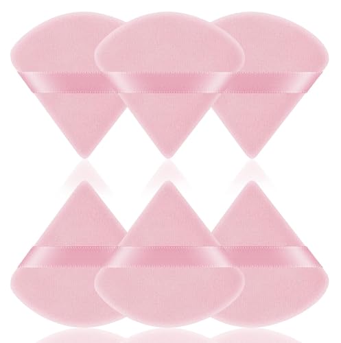 Image of INOVERA (LABEL) 6 Pieces Powder Puff Face Makeup Sponge - Loose Foundation Blending Sponges Set - Triangle Shape Beauty Blender Tool for Wet & Dry Powders (Pink)