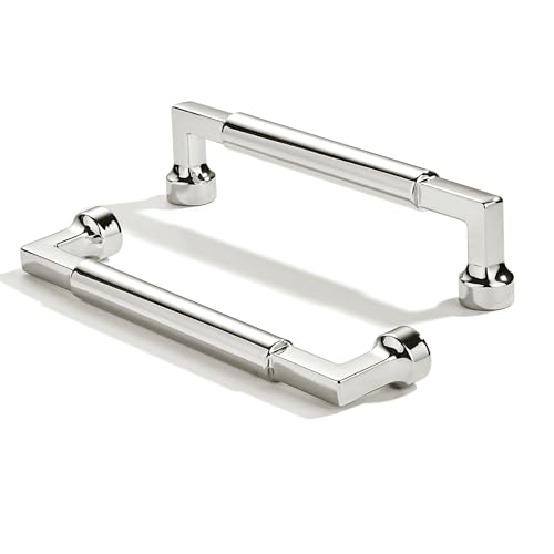 CABDM 10 Pack 5 Inch Hole Center Polished Nickel Cabinet Pulls-Heavy Duty Solid Cabinet Handles for cabinets Dressers Kitchens Handles Bathroom cabinets
