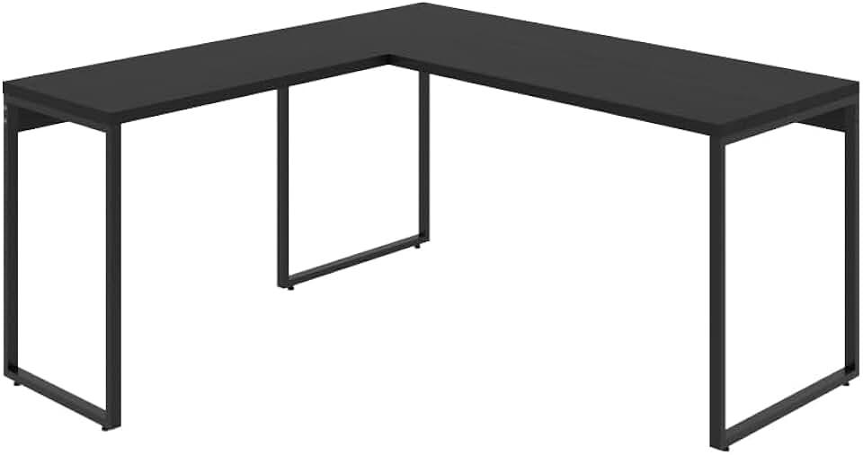 Mesa de Escritório em L Estilo Industrial 1,50mX1,50m Kuadra, Compace, Preto Ônix/Est.Preta