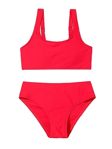 OYOANGLE Girl's Two Piece Swimsuit Scoop Neck Wireless Bikini Set Solid Basic Bathing Suits
