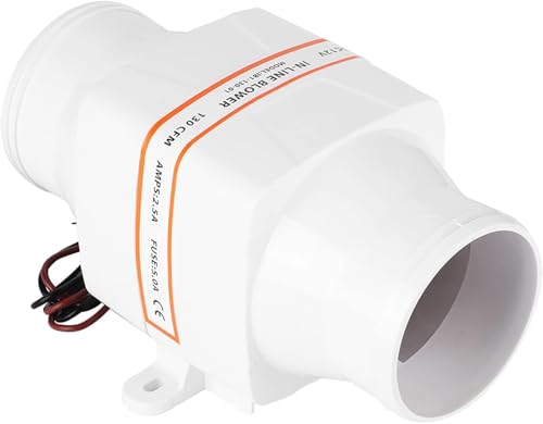 Ventilador de Aire de 12 V/24 V Ventilador de sentina Marina en l¨ªnea de 3 Pulgadas, Ventilador de ventilaci¨®n silencioso y Fuerte, para yate, Barco, RV, Blanco(12V)