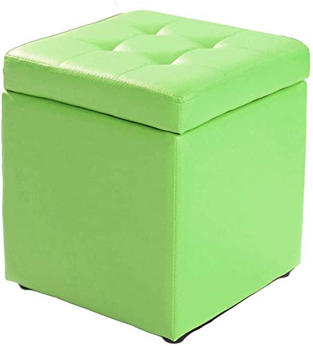 Pouf de rangement cube vert 31x31x36 cm en similicuir avec couvercle
