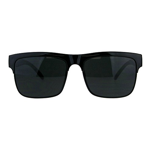 SA106 Mens All Black Half Horn Rim Rectangular Hipster Plastic Sunglasses2