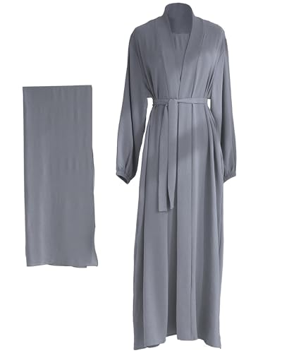 Image of Women's Muslim Dress Two Pieces Set Islamic Prayer Abaya Modest Solid Color Muslim Outfits