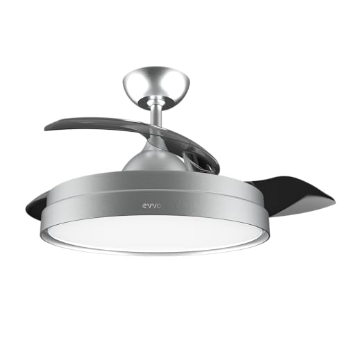 EVVO Ventilador de Techo con Aspas Rectráctiles y Luz, Ø107cm, 3 Aspas, Motor DC 40W, 6 Velocidades, Temporizador hasta 4h, Función Invierno-Verano, Protección IP44 (Metal)