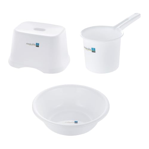 セットでお得 シンプルトーン 腰かけ 18H+洗面器+手おけ ホワイト 各1個 セット リッチェル 風呂椅子 風呂イス 風呂いす 風呂桶 湯桶 手桶 洗い桶 シンプル 転居 新居 引っ越し 一人暮らし まとめ買い
